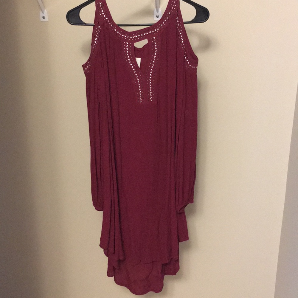 Open shoulder dress.